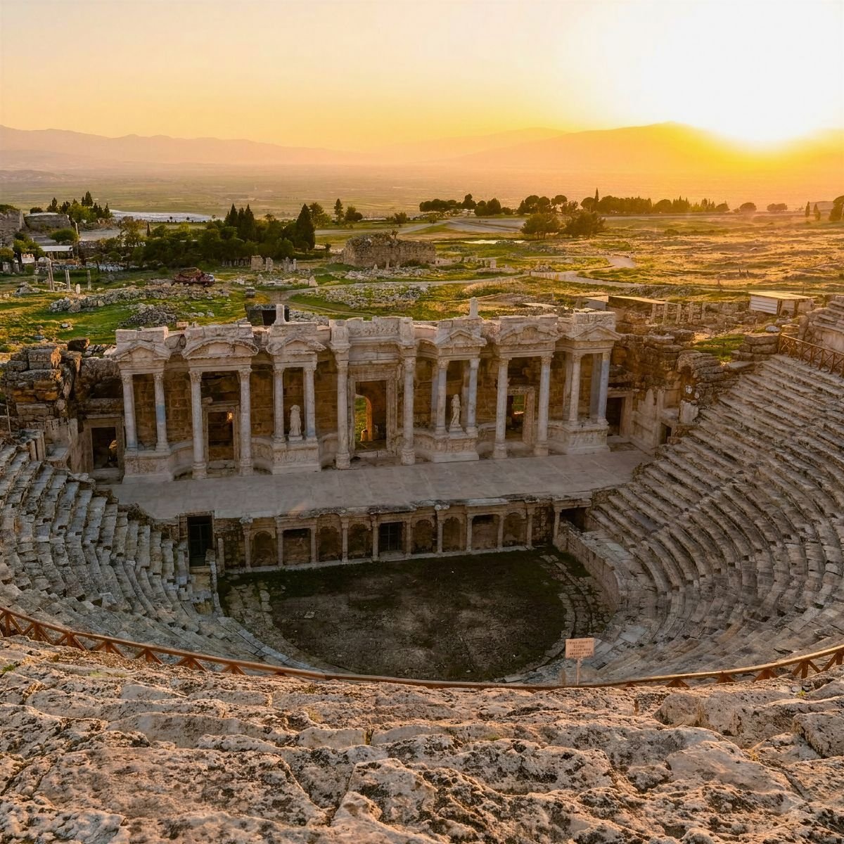 Hierapolis ancient theatre at sunset