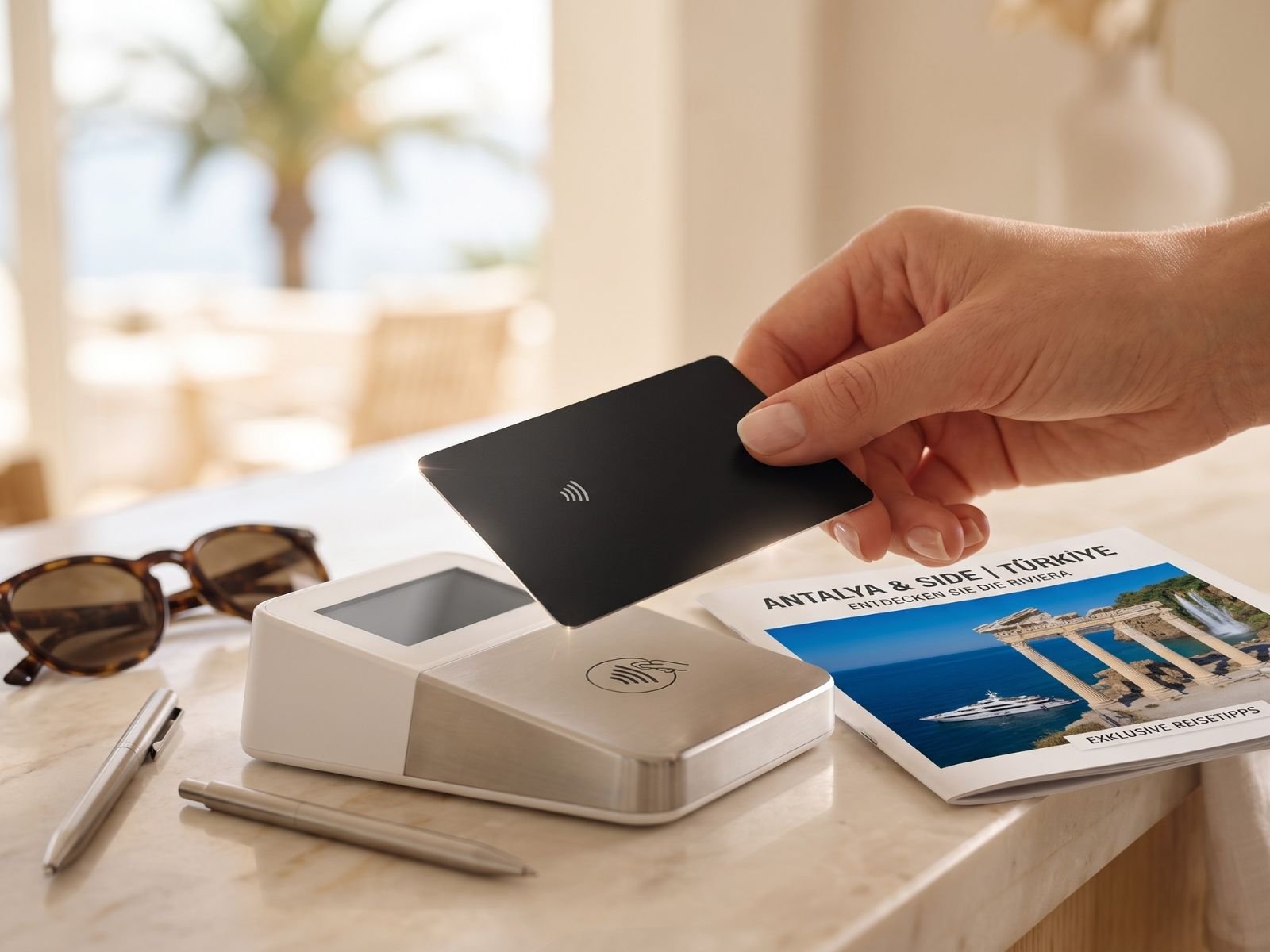 Paying by card at a seaside restaurant