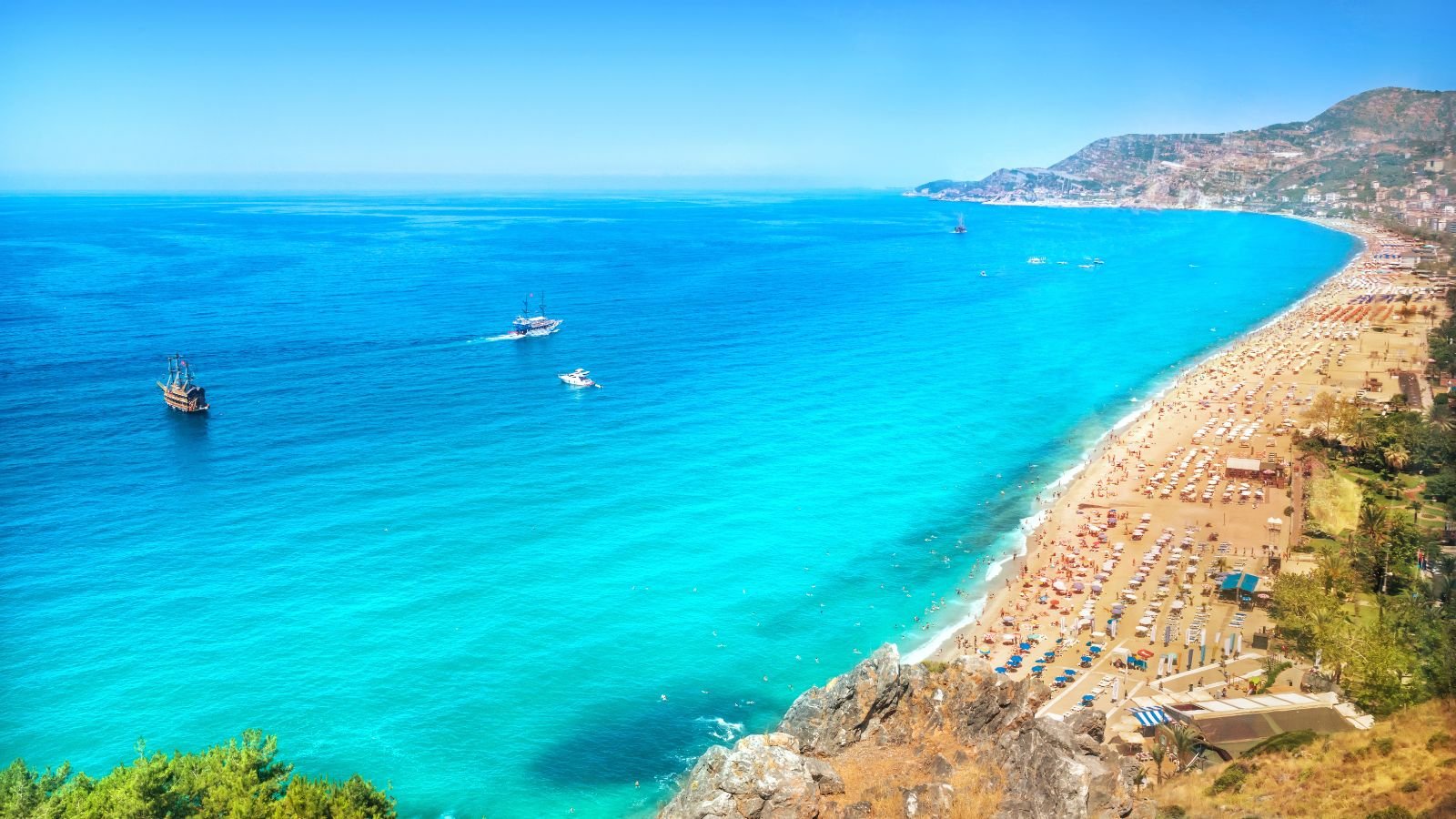 Sunny Mediterranean beach with turquoise sea