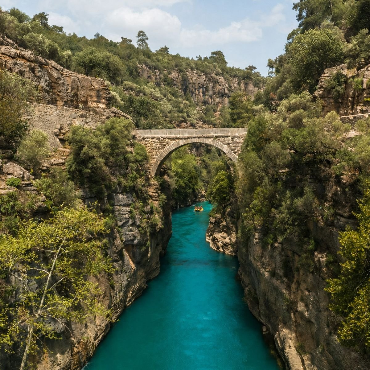 Historic stone bridge over the canyon