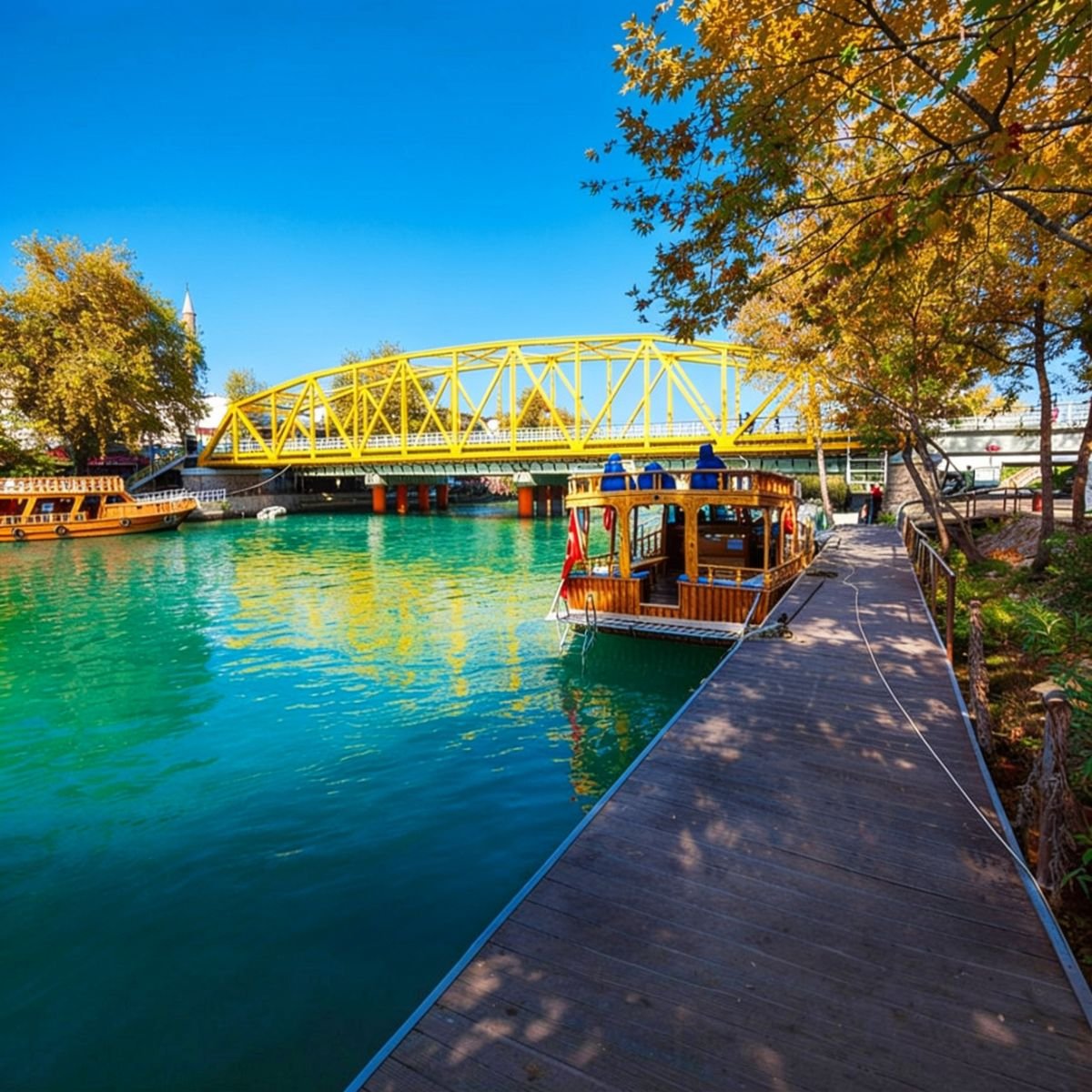 Yellow bridge over the turquoise Manavgat River