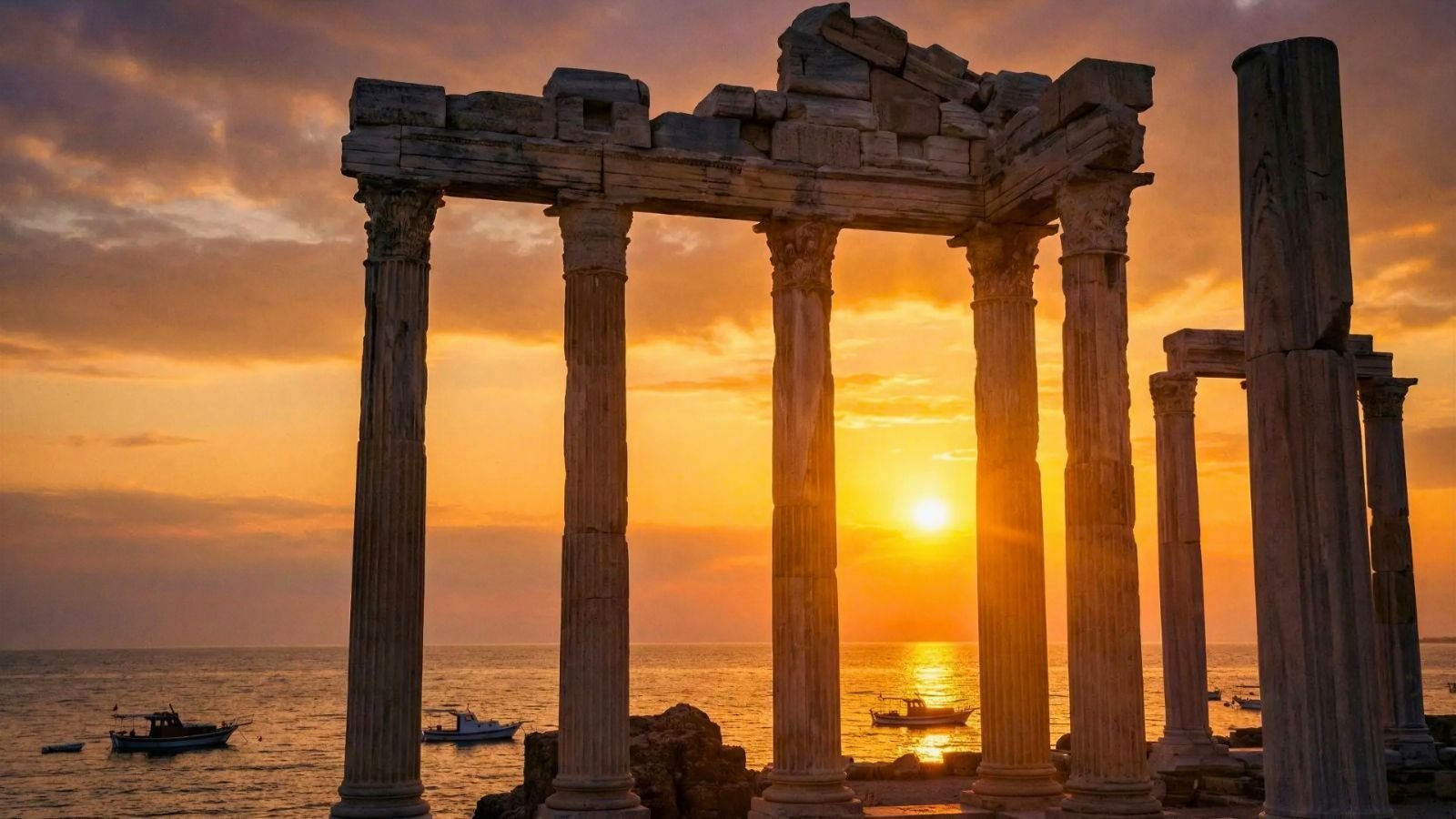 Sunset behind the Apollo Temple in Side