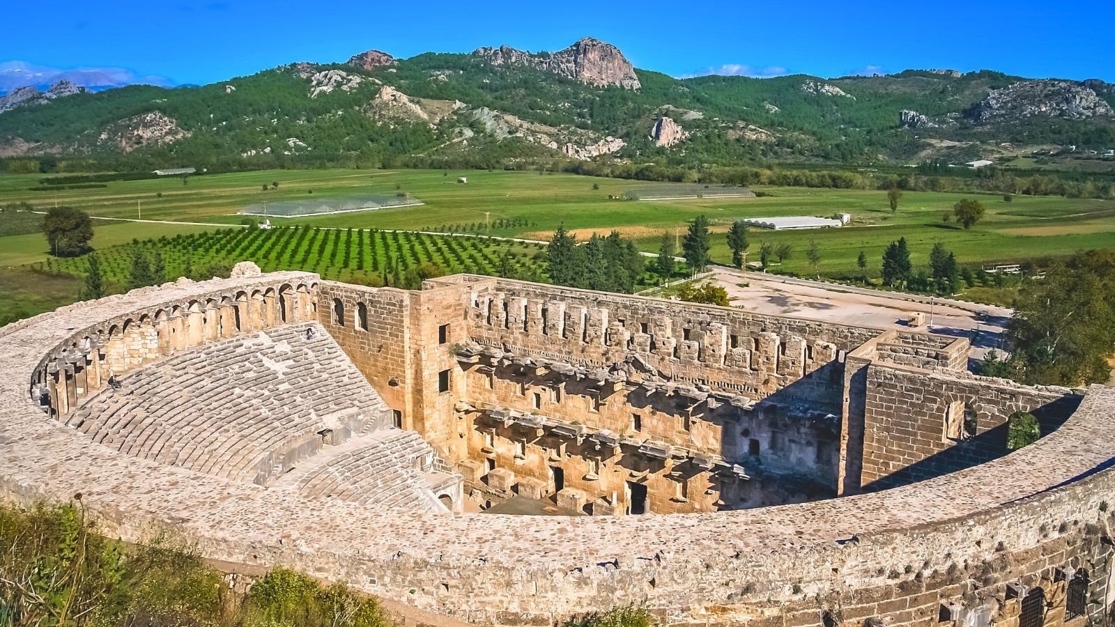 Aspendos Ancient Theatre at golden hour near Antalya