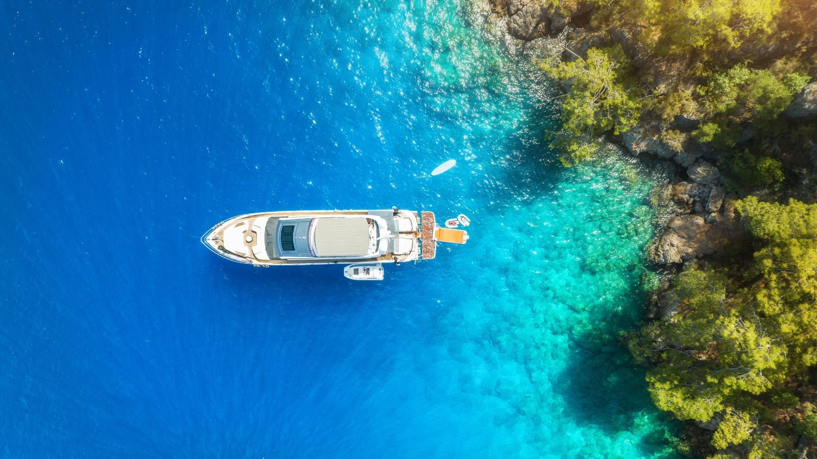 Private luxury yacht cruising the Turkish Riviera coast